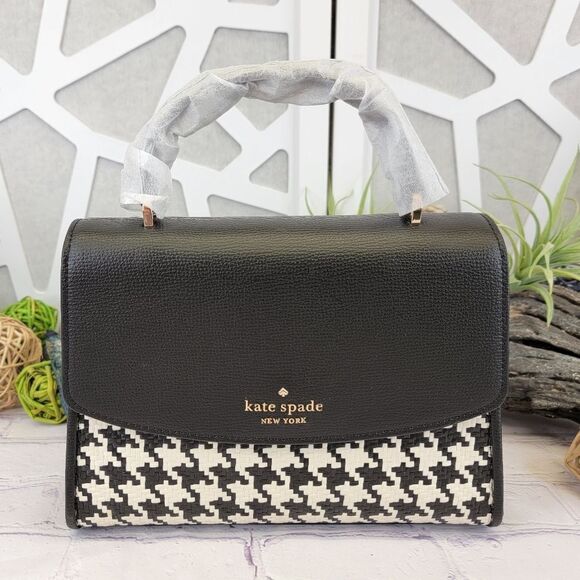 NWOT Kate Spade Darcy Woven Houndstooth Satchel Purse Handbag